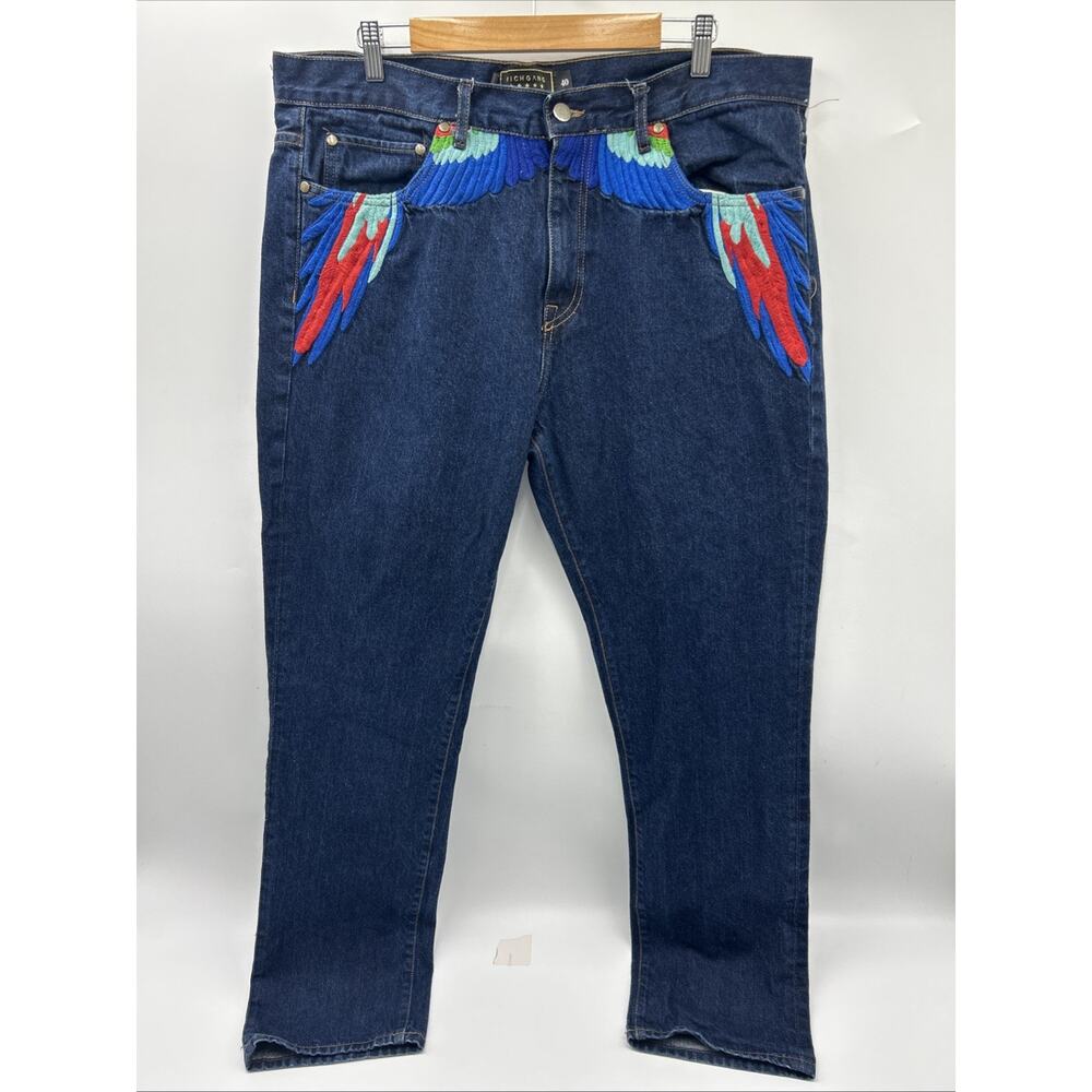 Rich Gang Jeans Men's 40x32 Blue Casual Straight Leg Embroidered WINGS *USA MADE